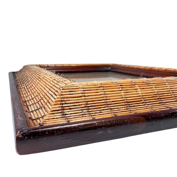 Vtg Sicura Wood Wicker Rectangular Picture Frame 5x7 photo easel Boho Rustic - Picture 2 of 16